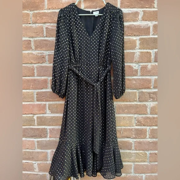 J.Crew Black and Gold Polka Dots Midi Dress - Picture 4 of 9